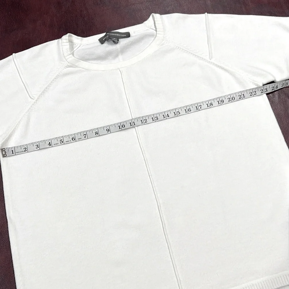 French Connection Off-White Exposed Seam Knit Jewel Neck Tunic Sweater - Size 1X